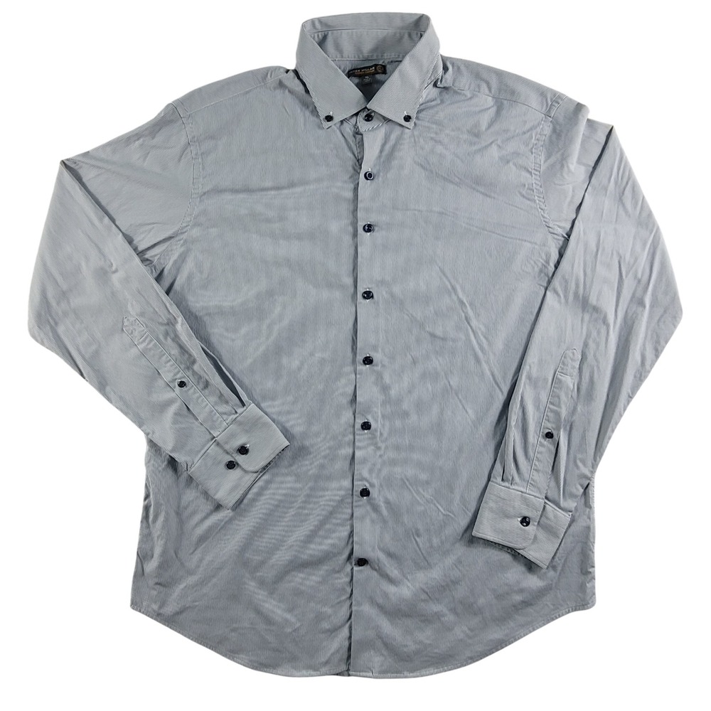 Peter‎ Millar Summer Comfort Button Up Shirt Men's XL Grey Pinstripe Performance